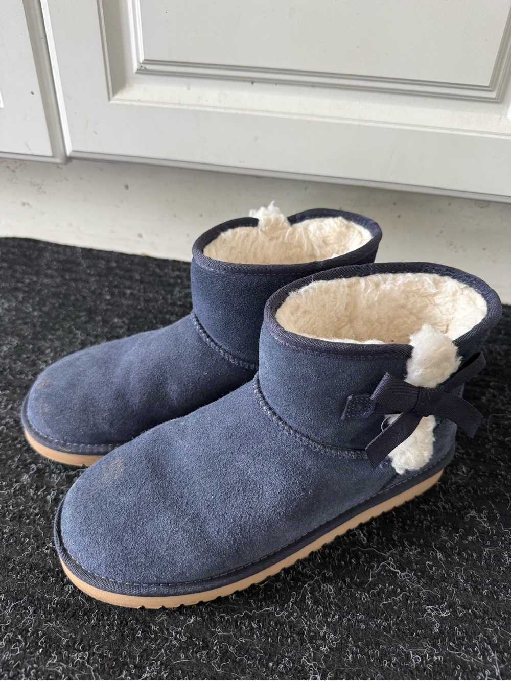 Navy Shearling-Lined Suede Ankle Boots